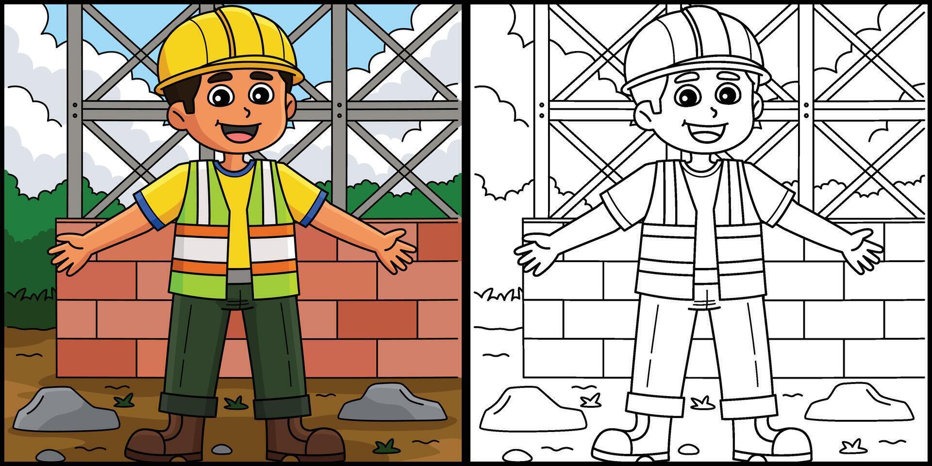 Male Construction Worker Coloring Illustration vector