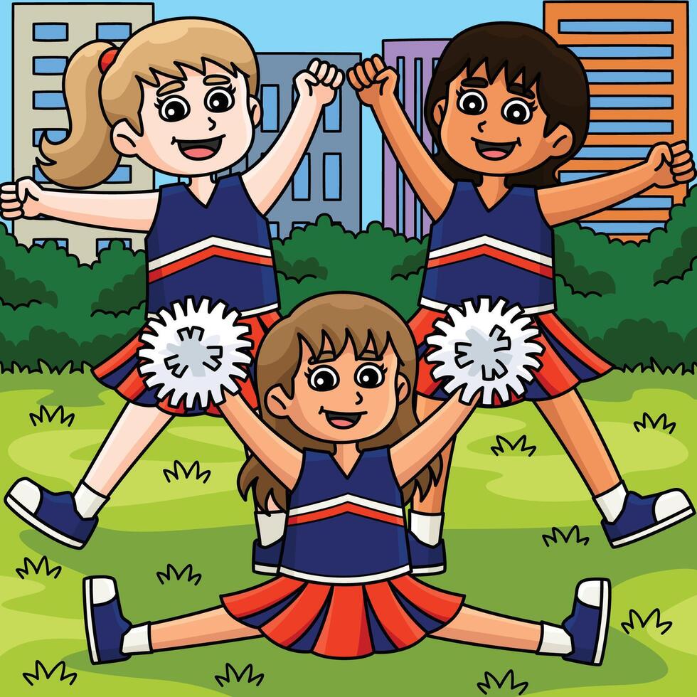 Female Cheerleader Squad Colored Cartoon vector