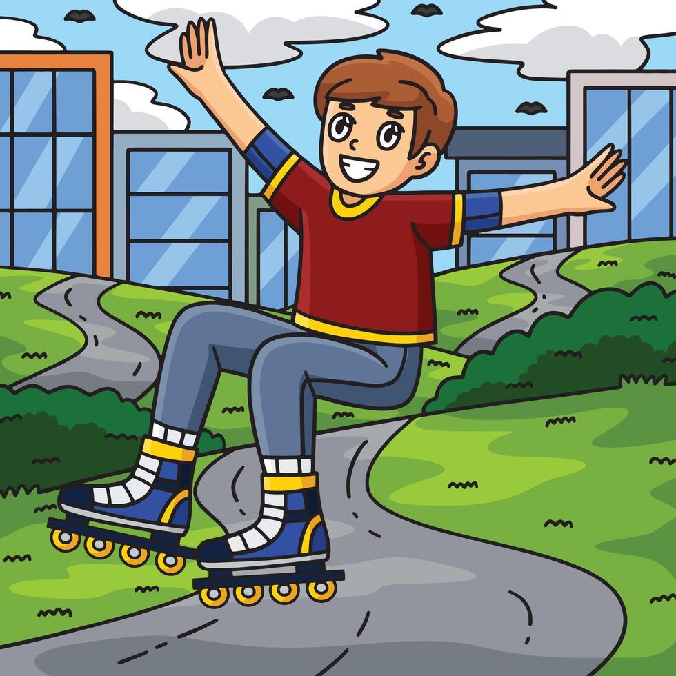 Inline Skater Jumping Off the Ground Colored vector