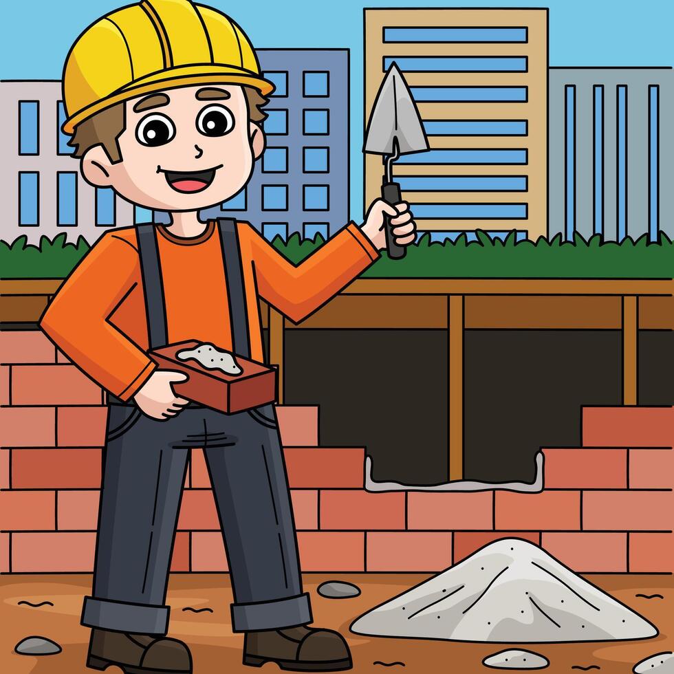 Construction Worker Mason Colored Cartoon vector