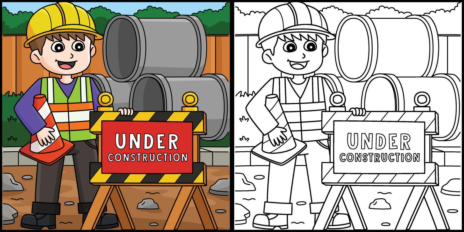Construction Worker Construction Sign Illustration vector