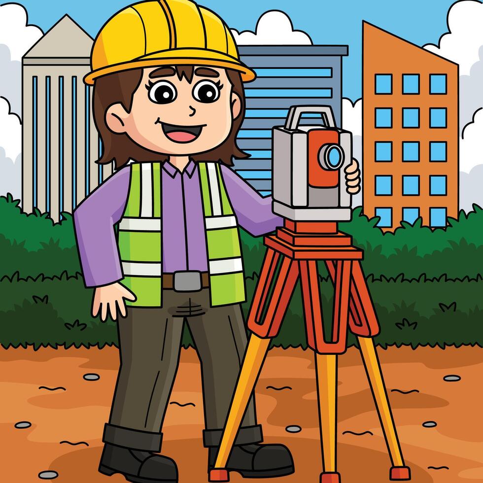 Construction Worker Building Surveyor Colored vector