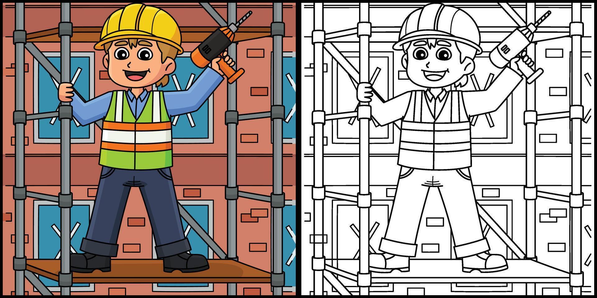 Construction Worker on a Scaffolding Illustration vector