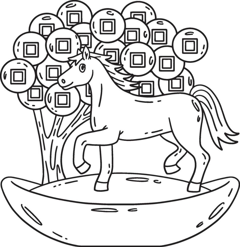 Year of the Horse 2026 and Coin Tree Isolated vector