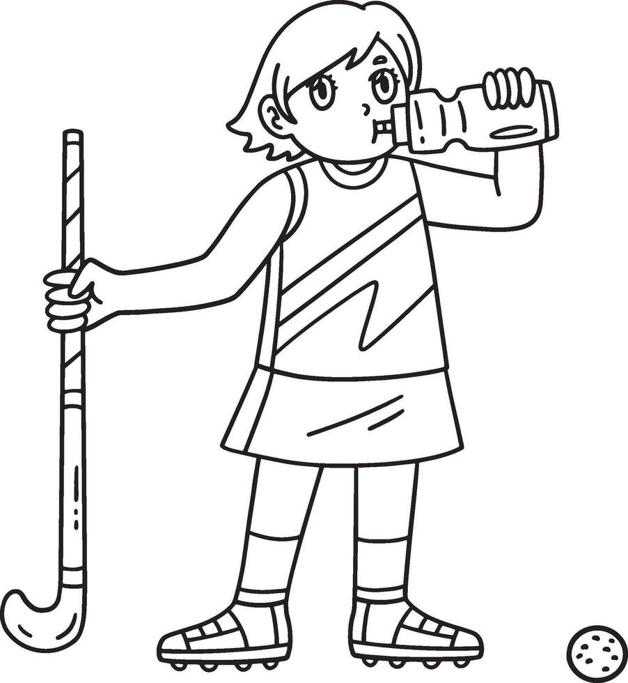 Field Hockey Female Player Drinking Water Isolated vector