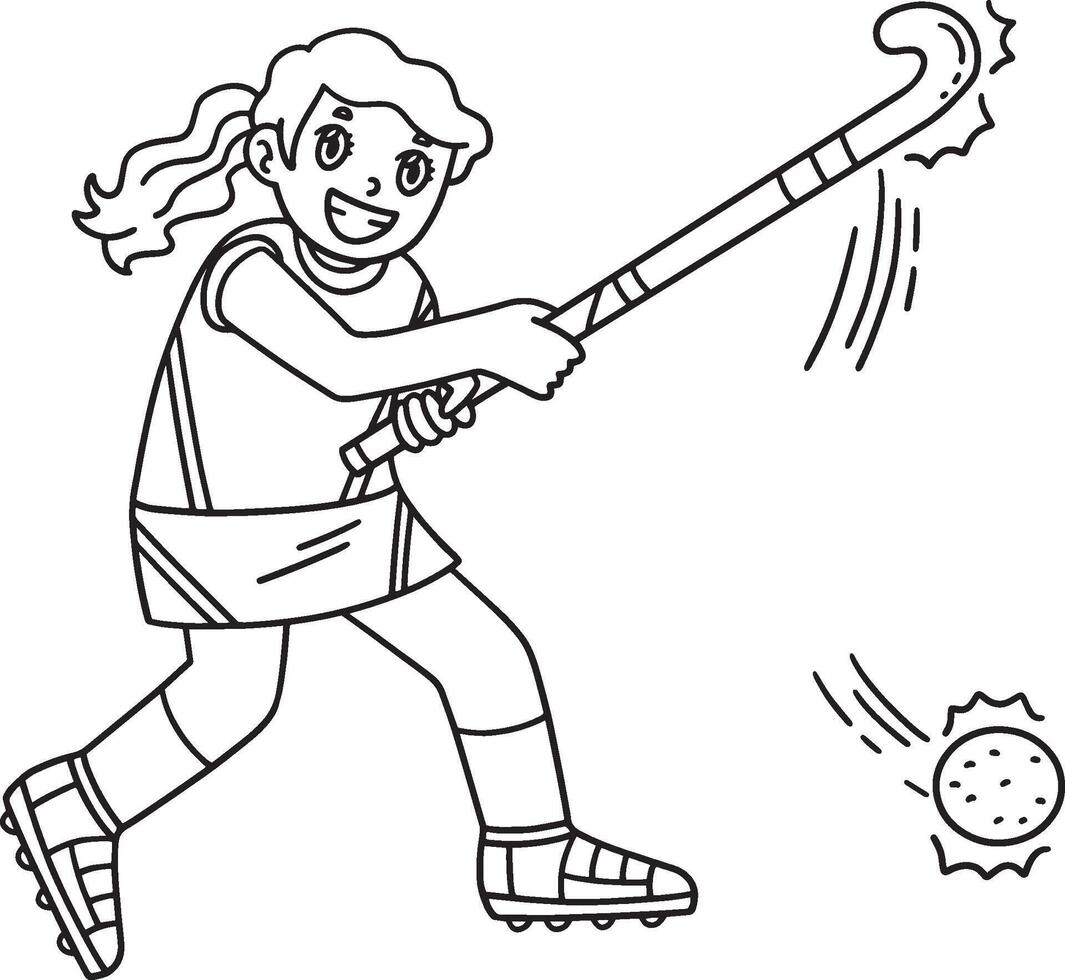 Field Hockey Female Player Hitting Ball Isolated vector
