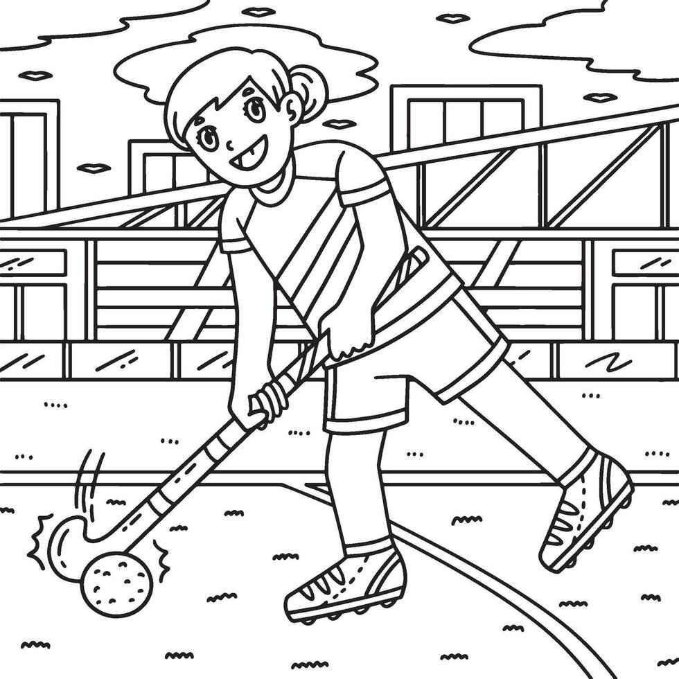 Field Hockey Female Player Directing Ball Coloring vector