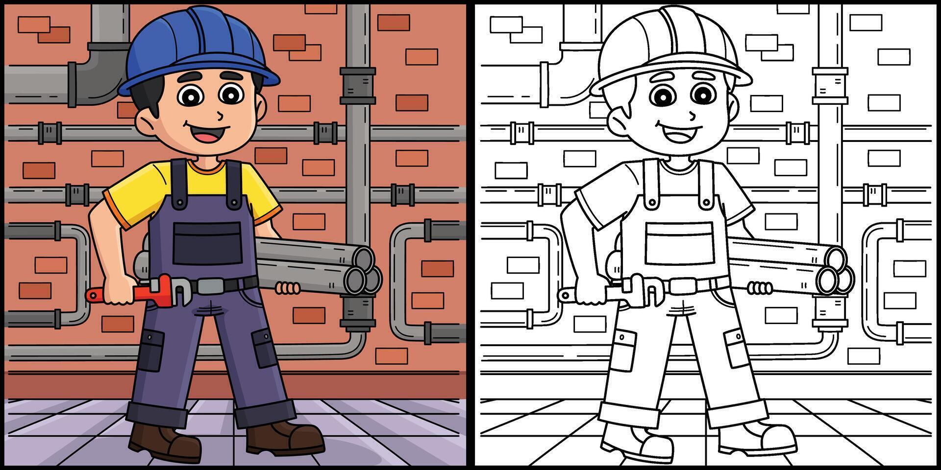 Construction Worker Plumber Coloring Illustration vector