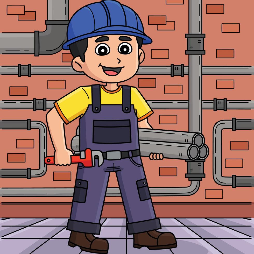 Construction Worker Plumber Colored Cartoon vector