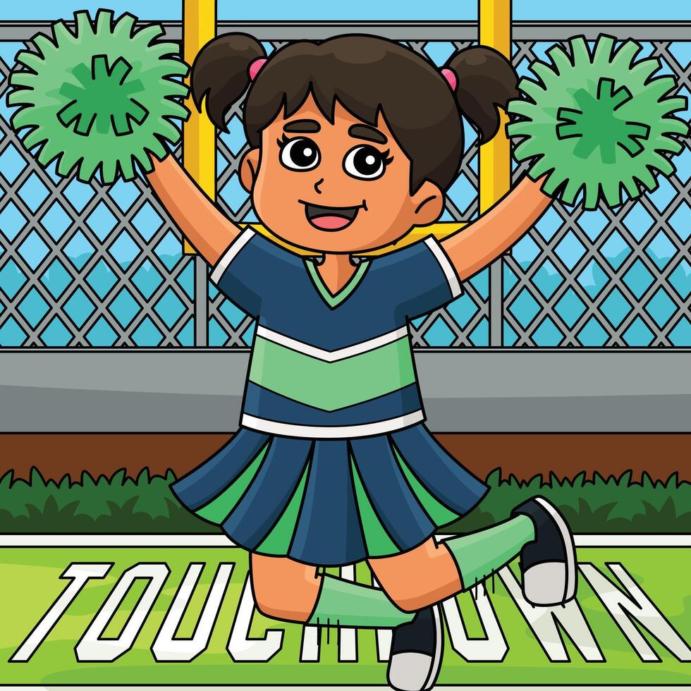 Female Cheerleader doing Stunts Colored Cartoon vector
