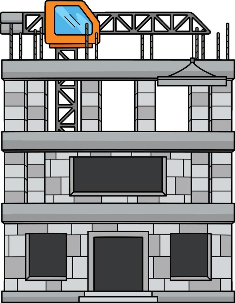Construction Site with Tower Crane Cartoon Clipart vector
