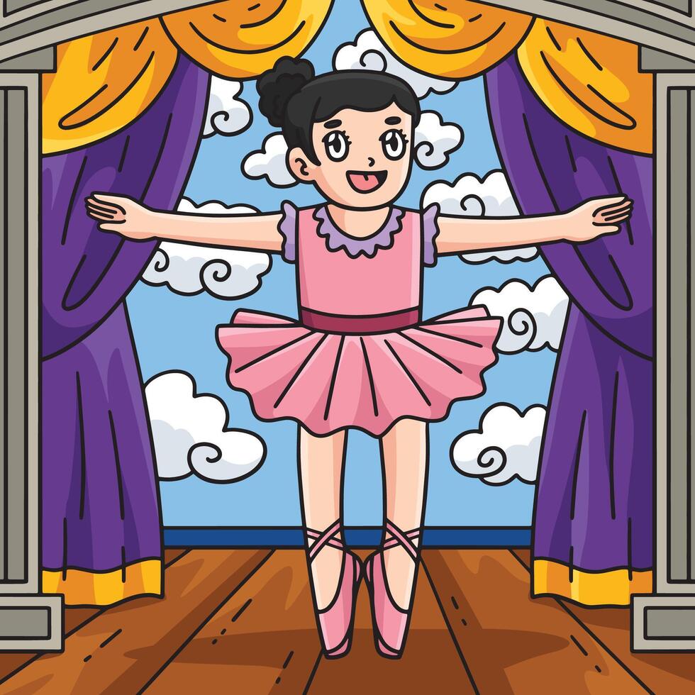 Ballerina on the Toes Colored Cartoon Illustration vector