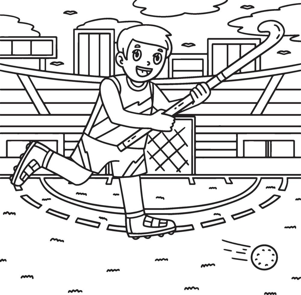 Field Hockey Male Player Chasing the Ball Coloring vector