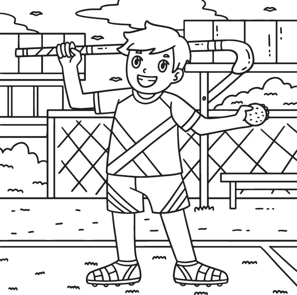 Field Hockey Male Player and Hockey Stick Coloring vector