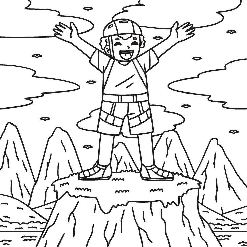 Bouldering Boy Reaching the Top Coloring Page vector
