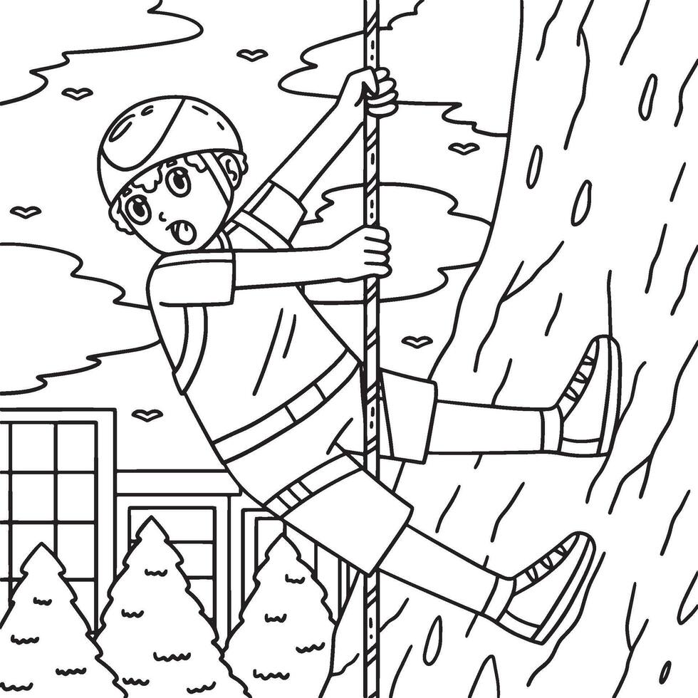 Bouldering Boy Looking Down from a Climb Coloring vector