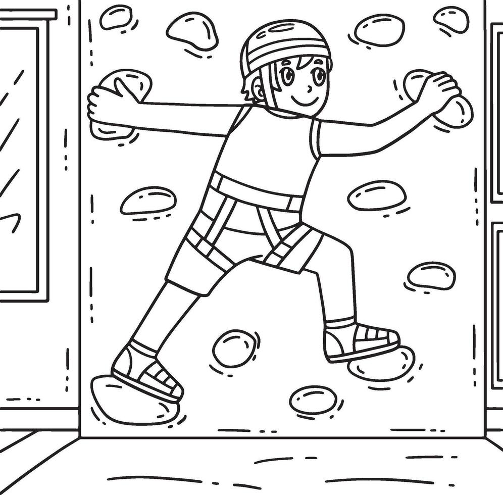 Bouldering Boy Wall Climbing Coloring Page vector