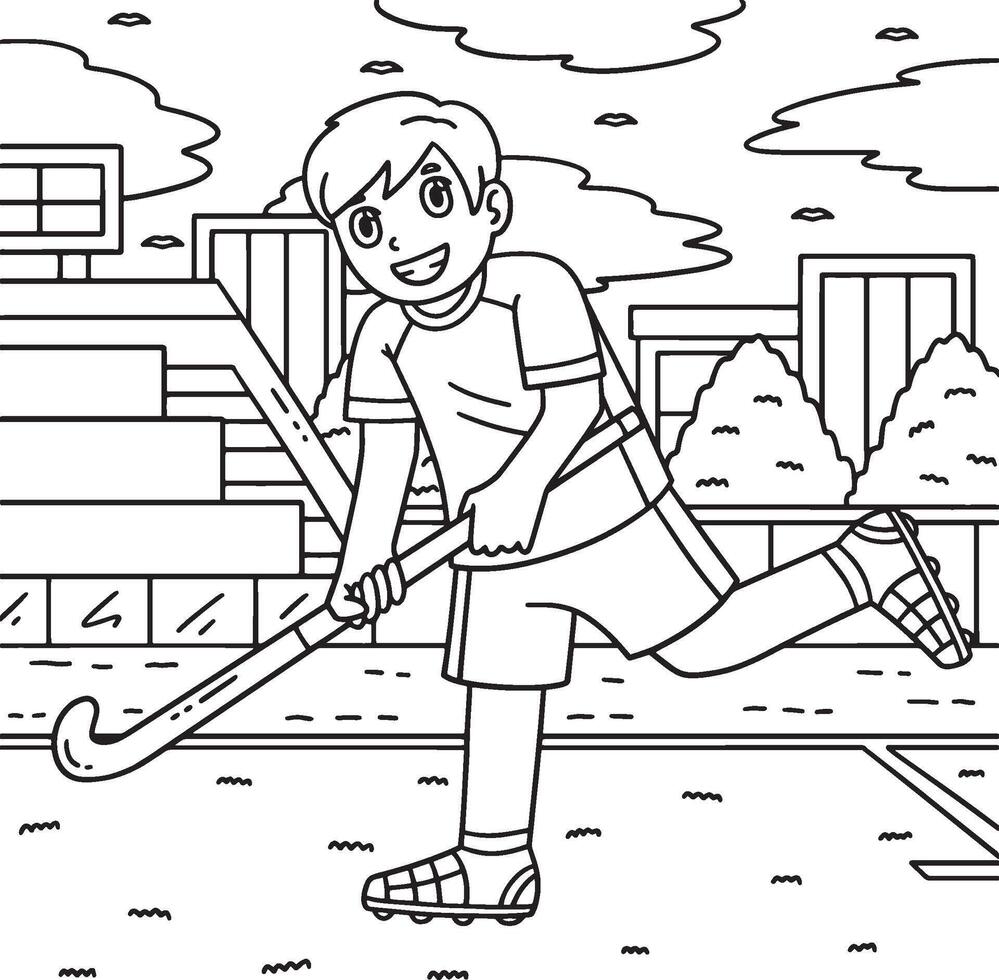 Field Hockey Male Player Running a Stick Coloring vector