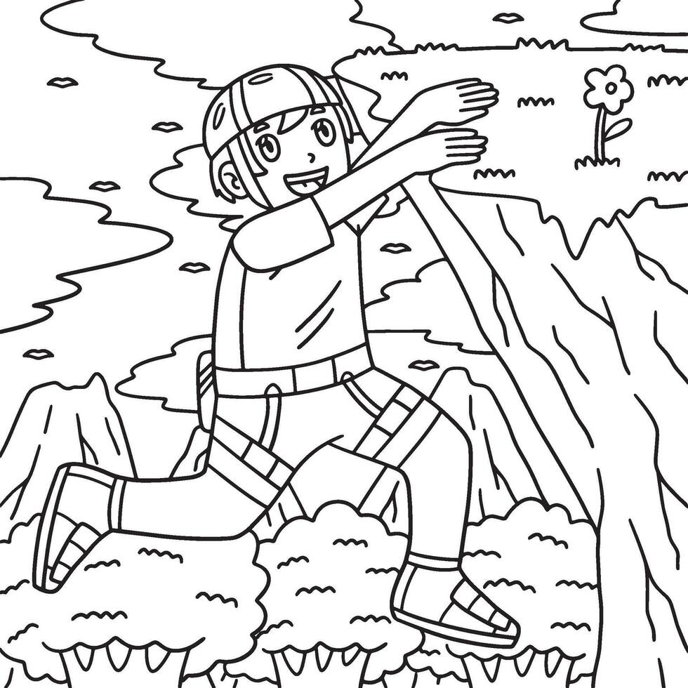 Bouldering Boy Hanging the Edge of Rock Coloring vector