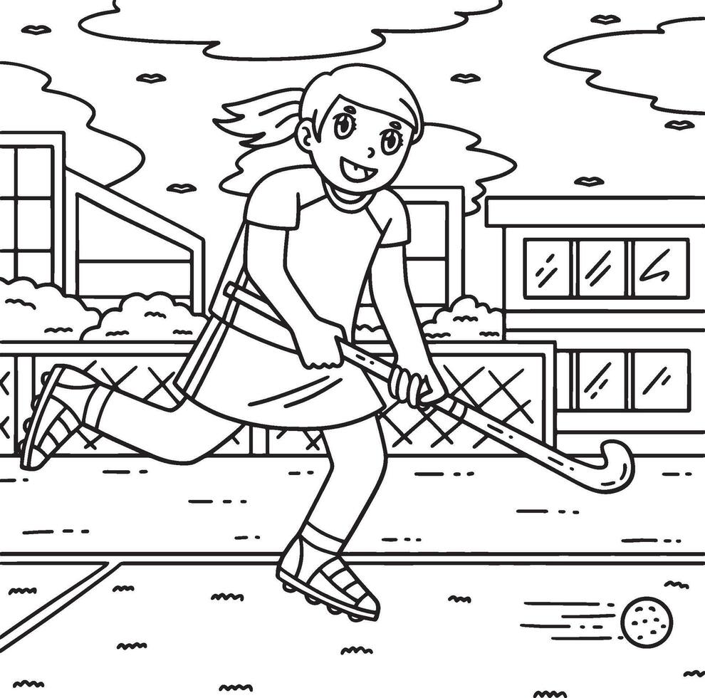 Field Hockey Female Player Chasing Ball Coloring vector