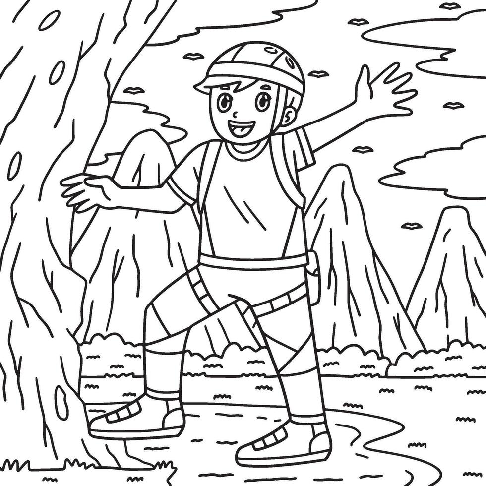 Bouldering Boy at the Foot of the Wall Coloring vector