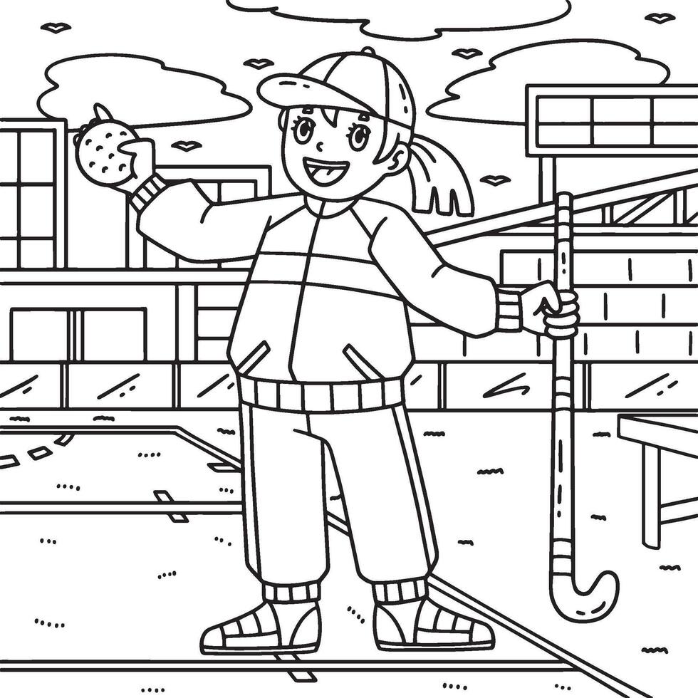 Field Hockey Coach Holding Stick and Ball Coloring vector