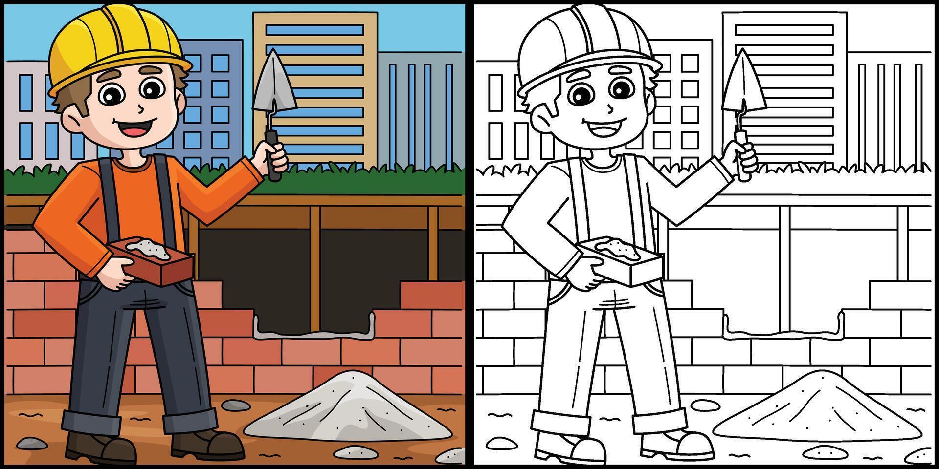 Construction Worker Mason Coloring Illustration vector