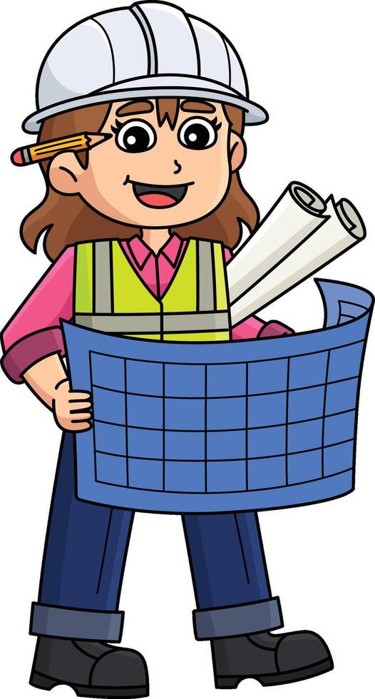 Construction Worker Building a Blueprint Clipart vector