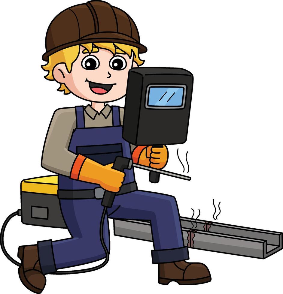 Construction Worker Welder Cartoon Colored Clipart vector