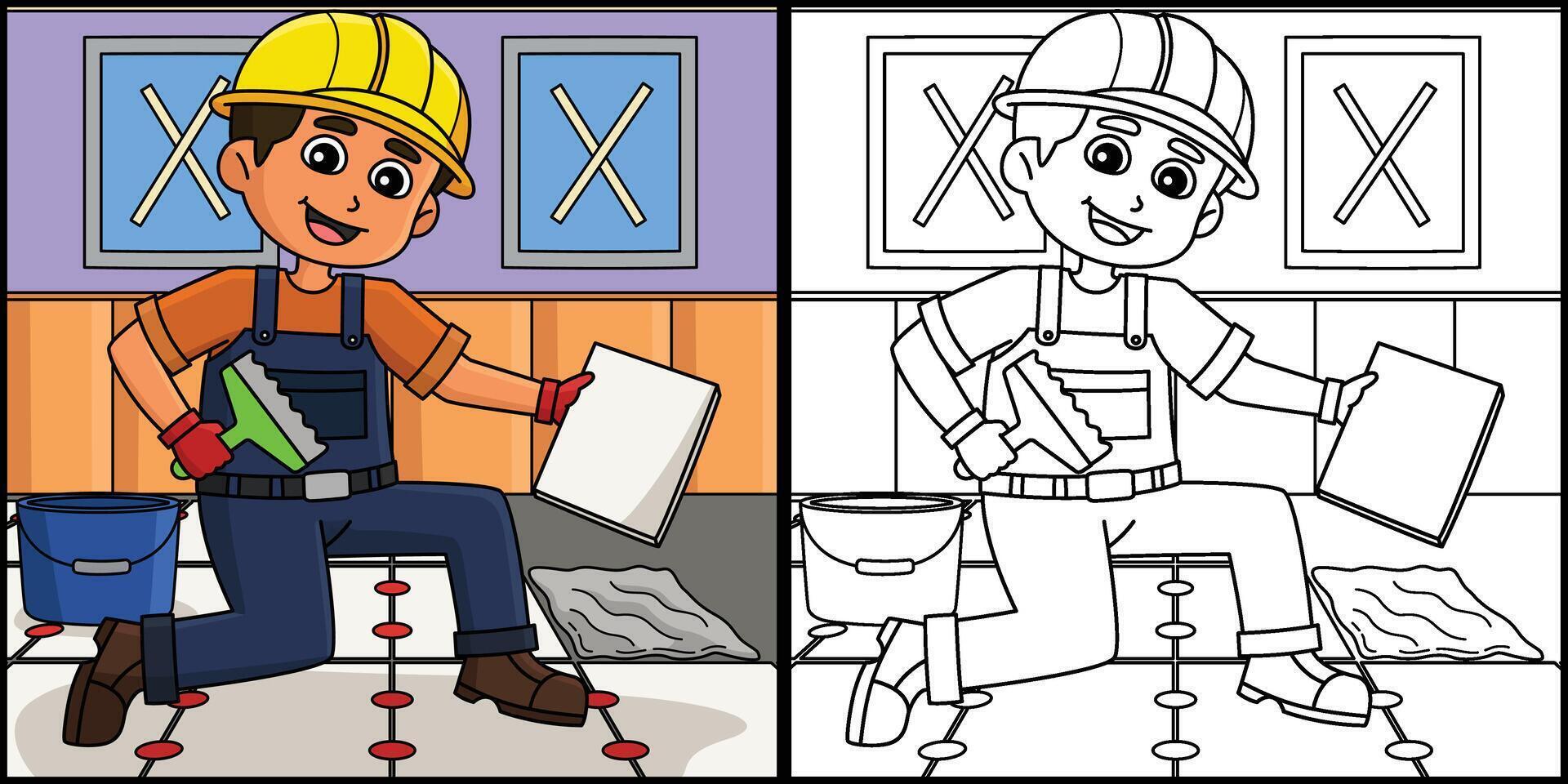 Construction Worker Tile Setter Illustration vector