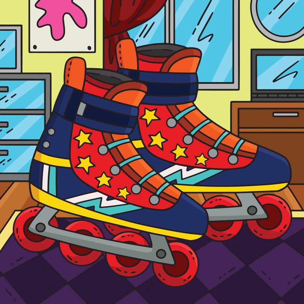 Inline Skates for Boy Colored Cartoon Illustration vector