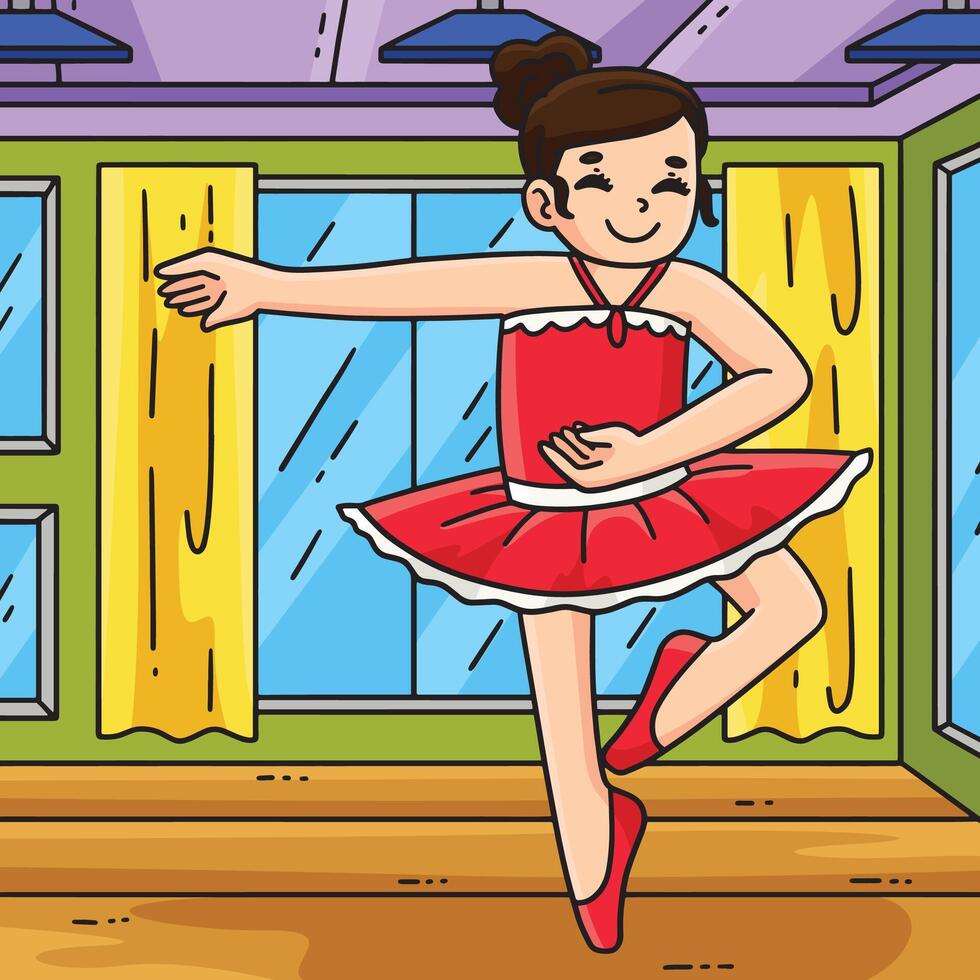 Ballerina Performing a Pirouette Colored Cartoon vector