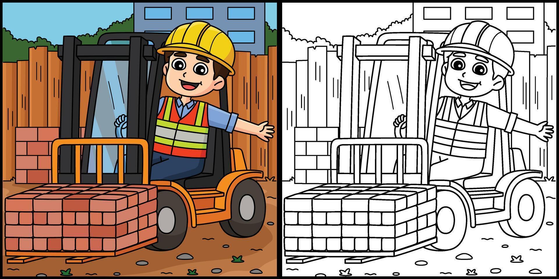 Construction Worker with the Forklift Illustration vector