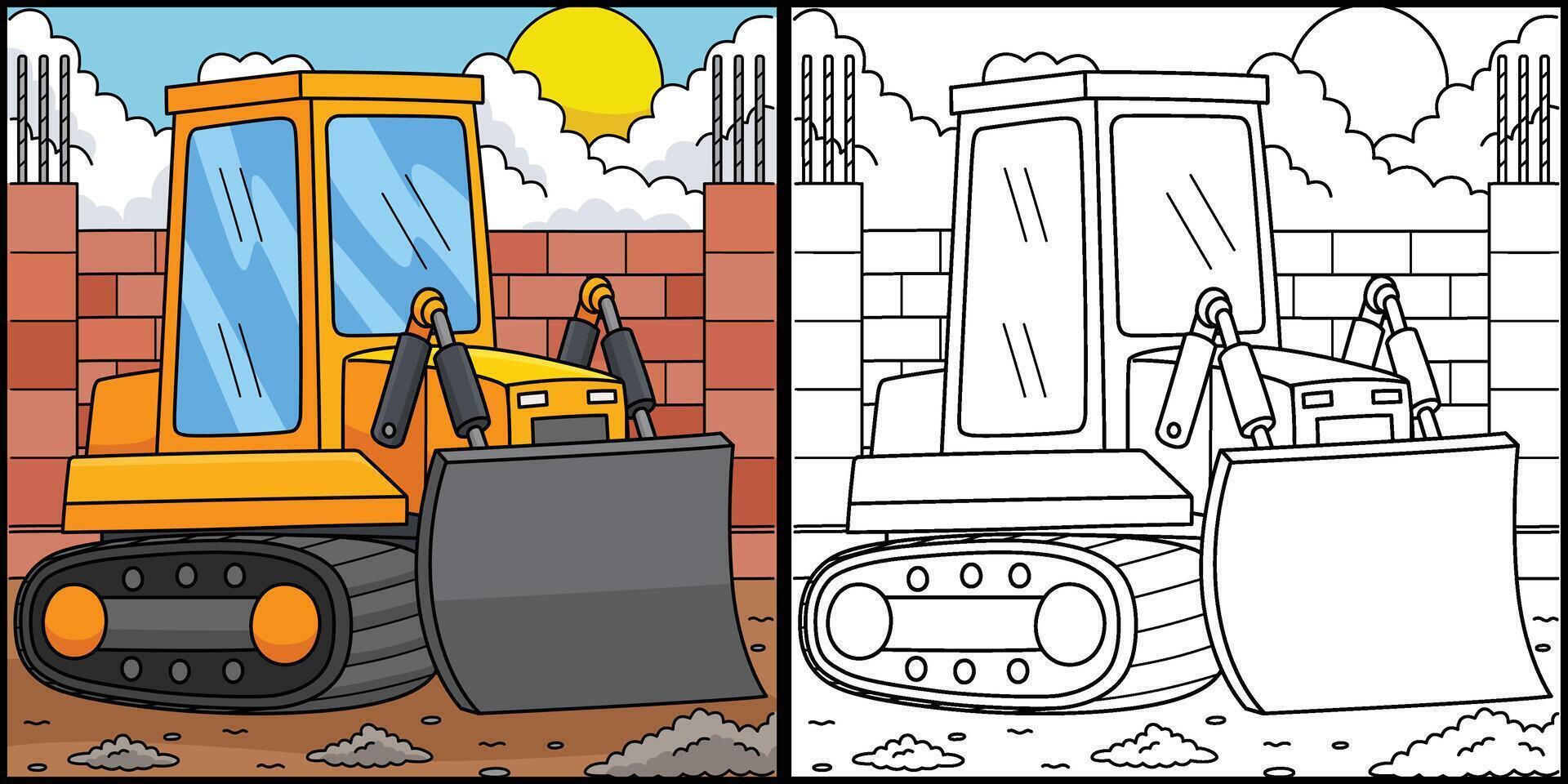 Construction Bulldozer Coloring Page Illustration vector