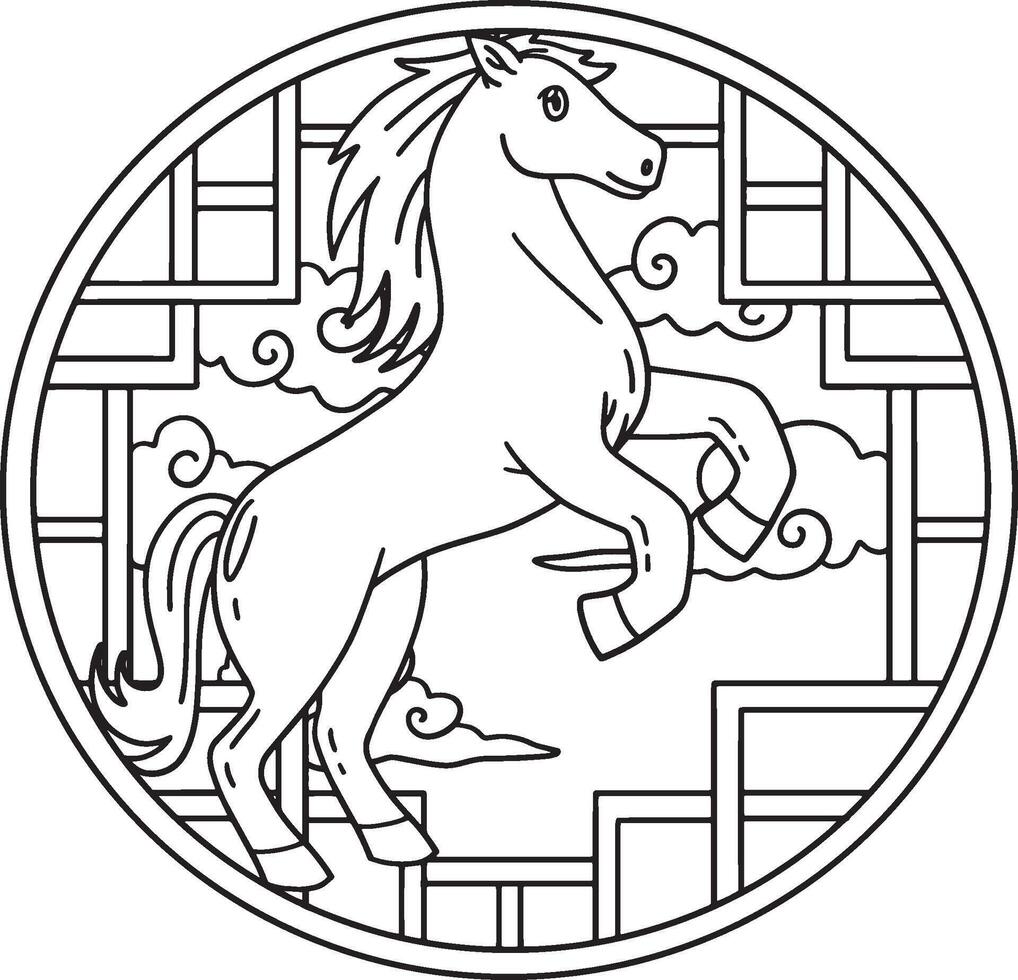 Year of the Horse 2026 Circular Window Isolated vector