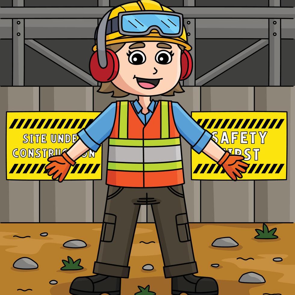 Female Construction Worker Safety Gear Colored vector