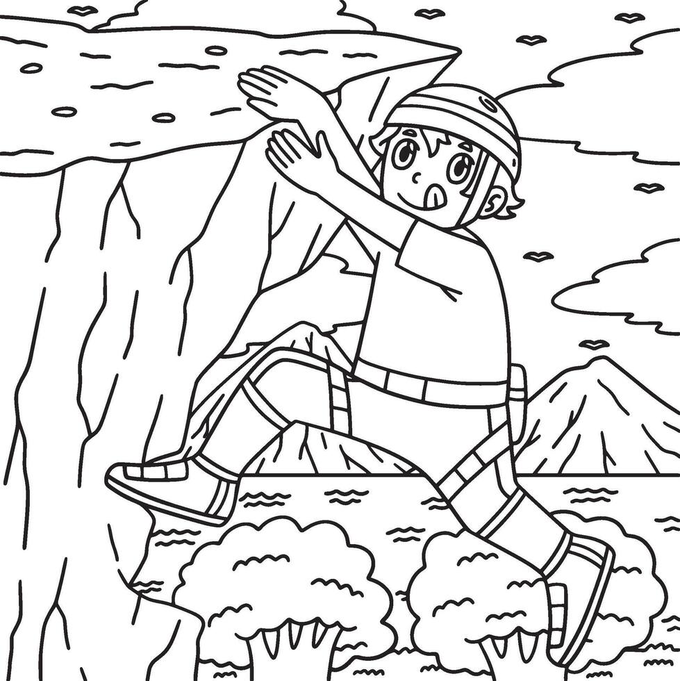 Bouldering Boy Reaching the Ledge Coloring Page vector