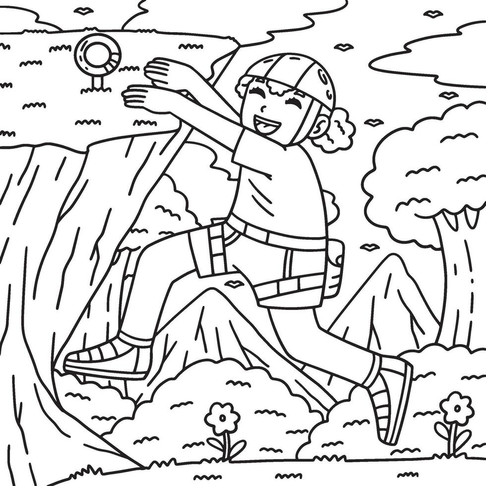 Bouldering Girl Hanging from the Ledge Coloring vector