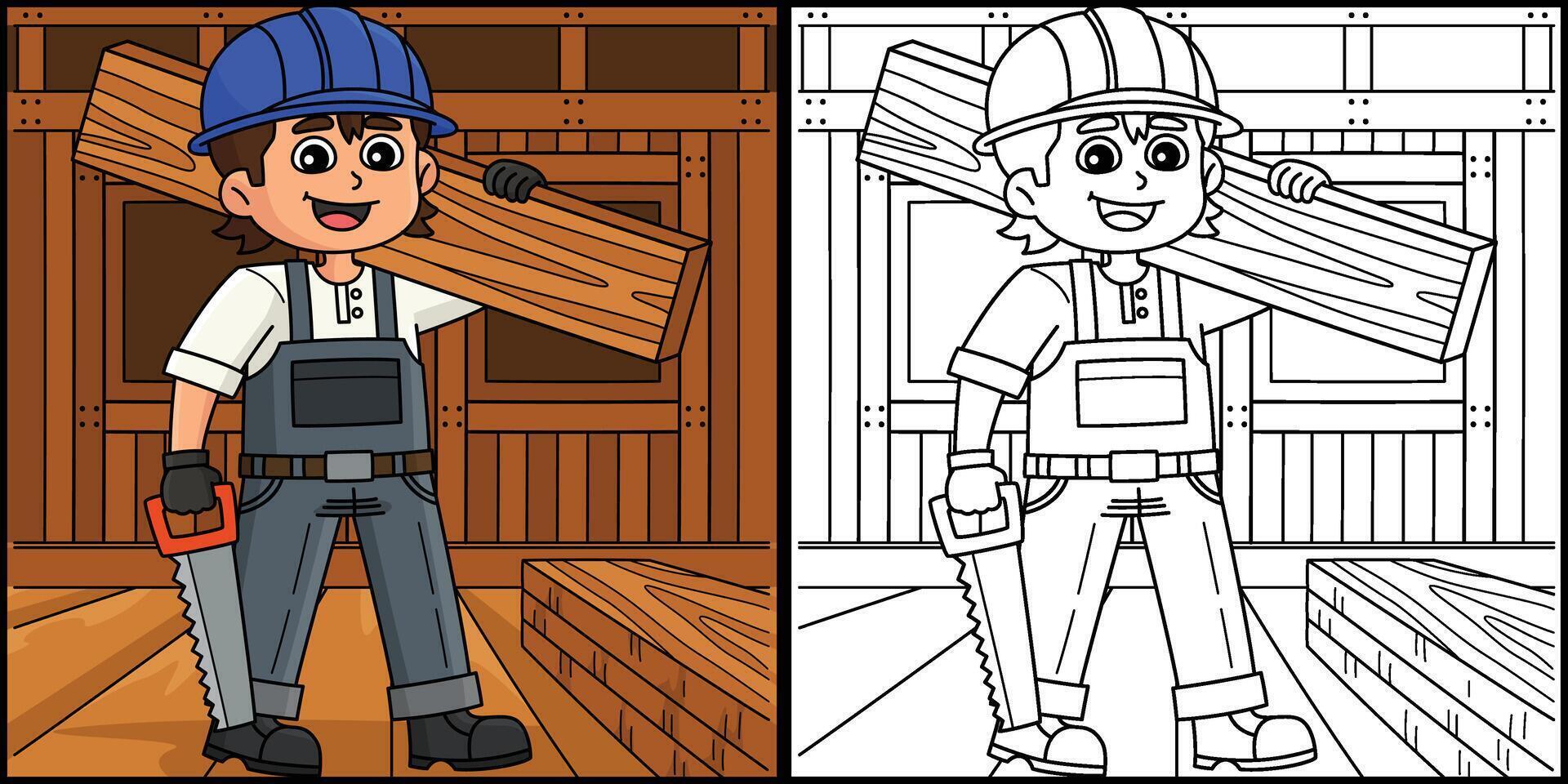 Construction Worker Lifting a Log Illustration vector
