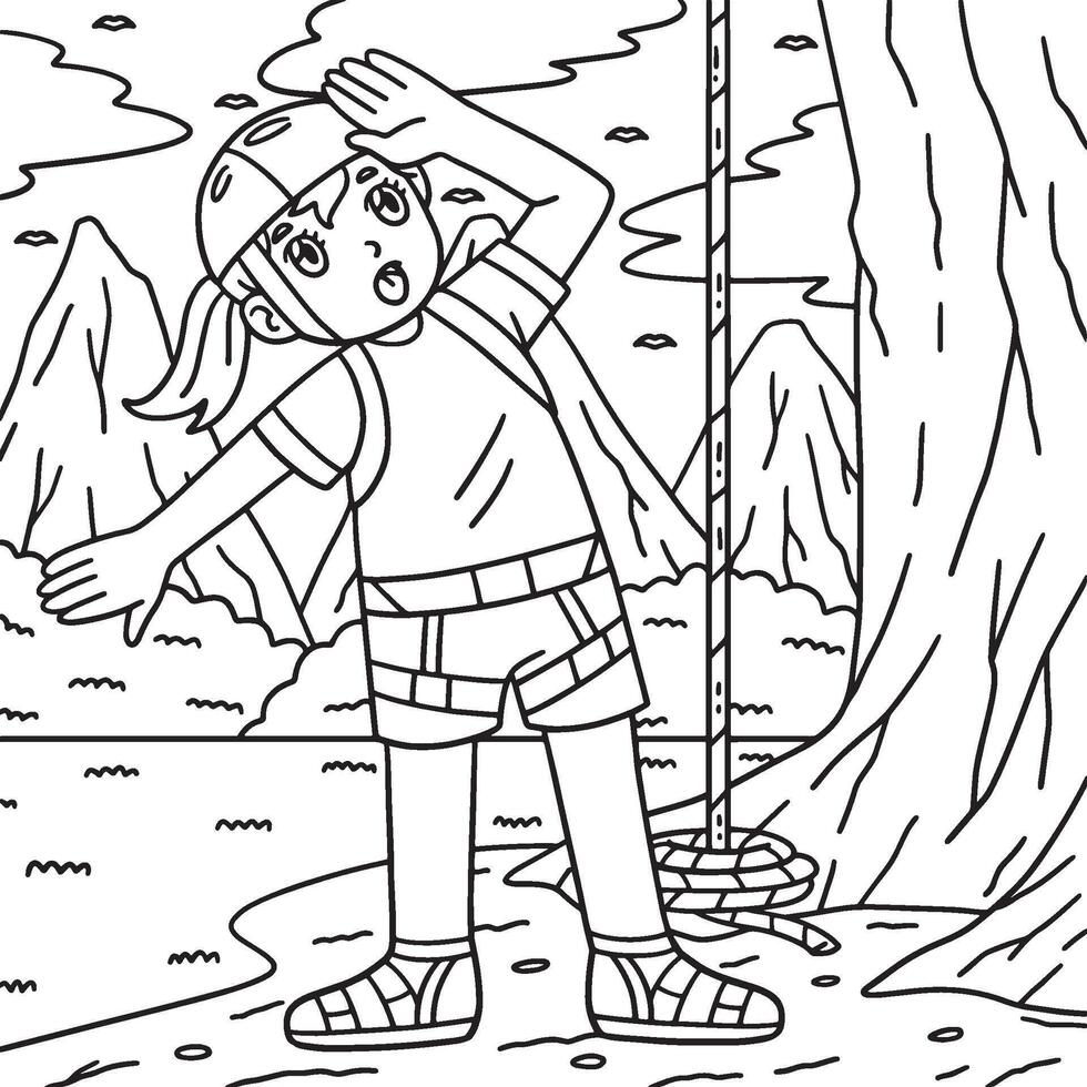 Bouldering Girl at the Foot of the Rock Coloring vector