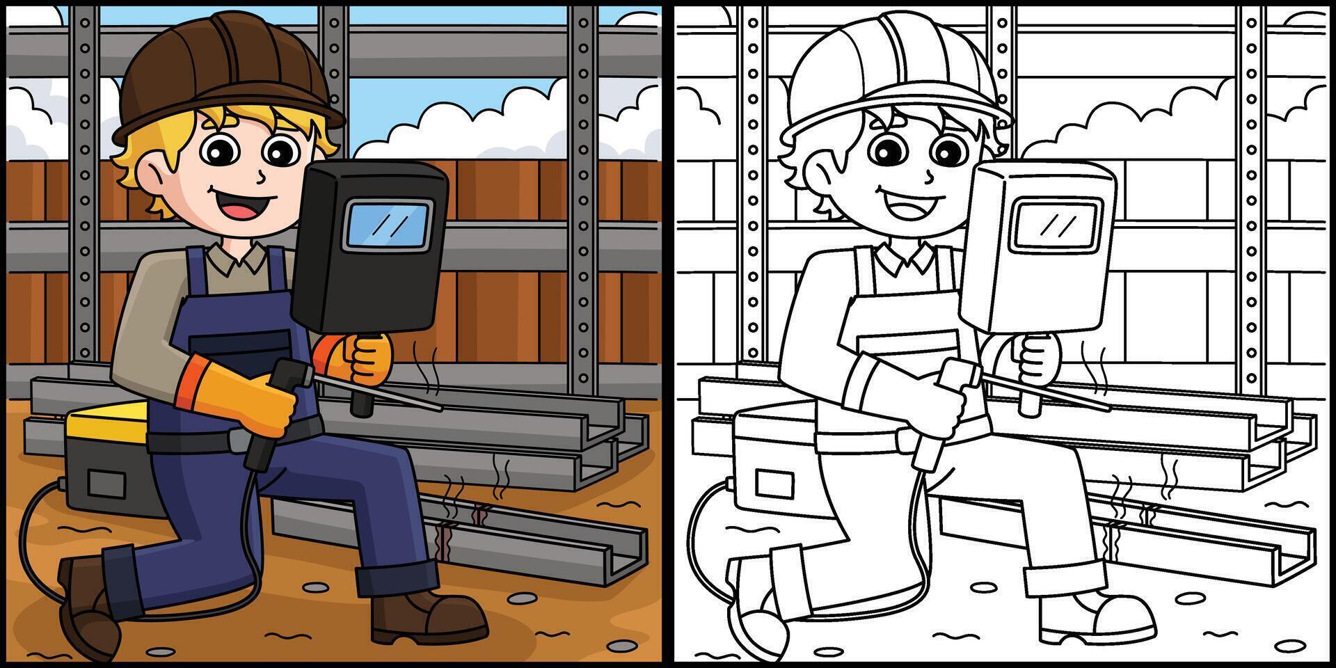 Construction Worker Welder Coloring Illustration vector