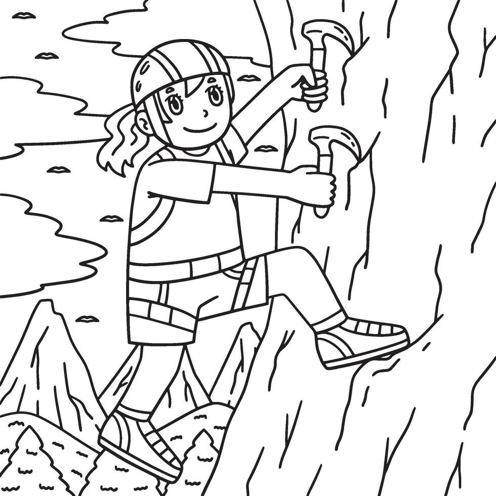 Bouldering Girl Climbing using Claws Coloring Page vector
