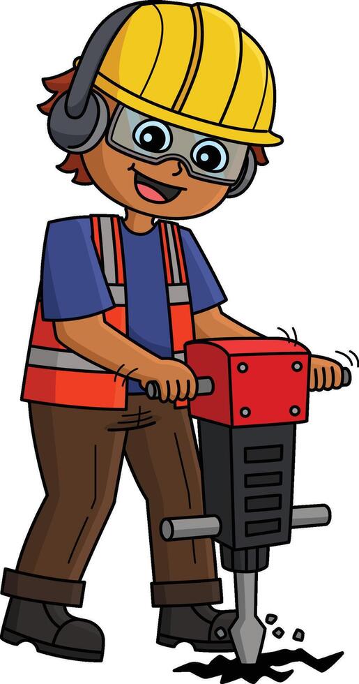 Construction Worker Jack Hammering Road Clipart vector