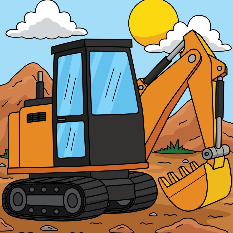 Construction Excavator Vehicle Colored Cartoon vector