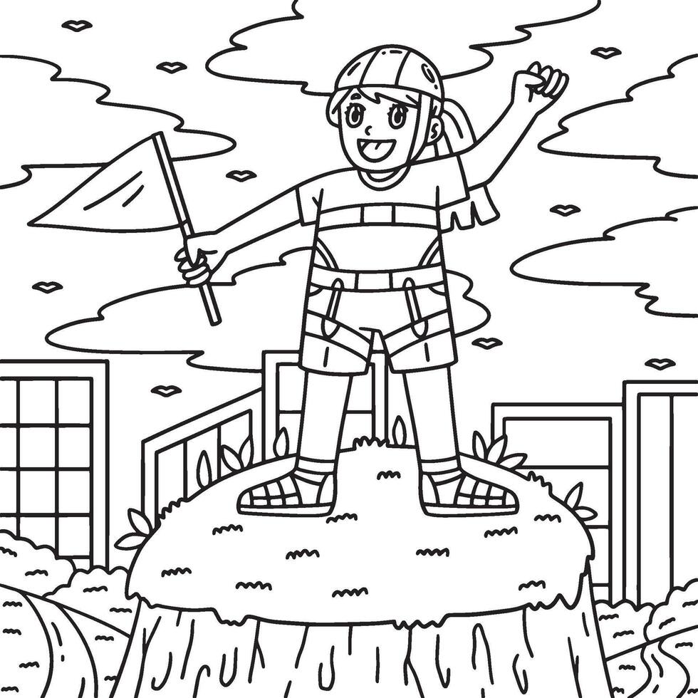 Bouldering Girl Reaching the Top Coloring Page vector