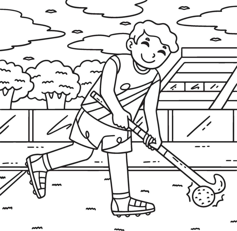 Field Hockey Male Player Directing Ball Coloring vector