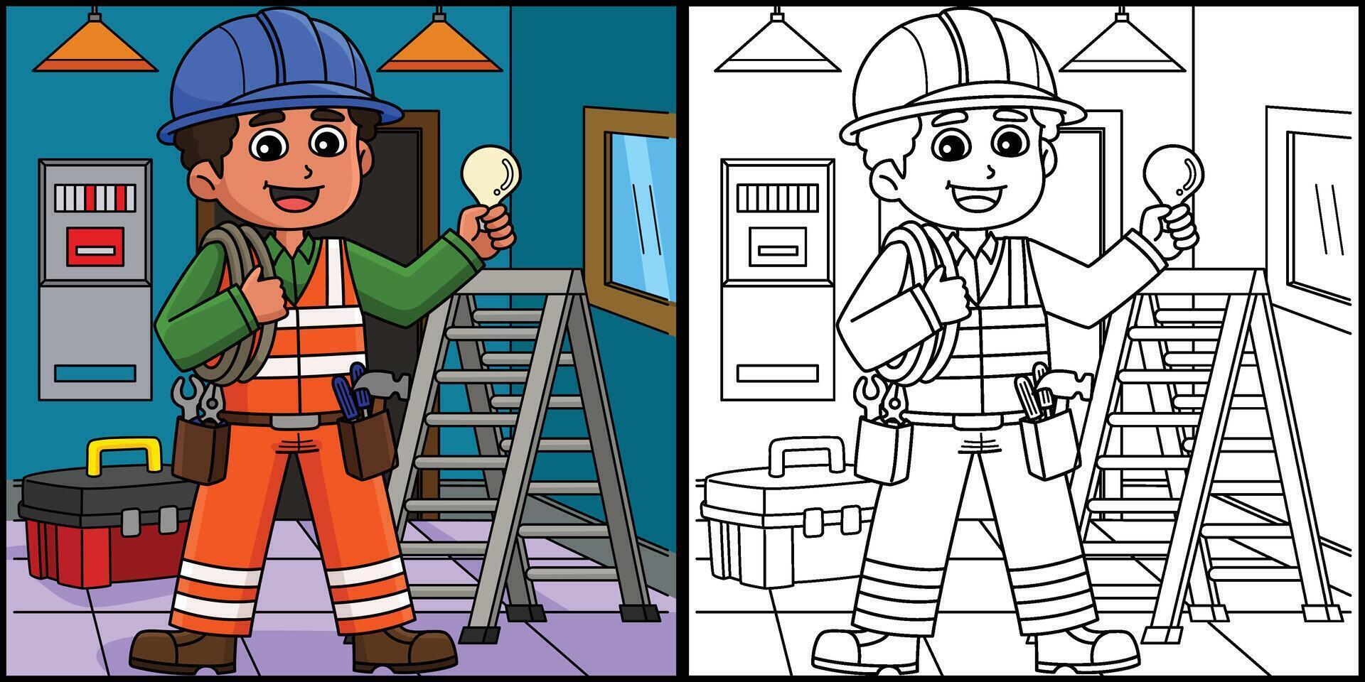 Construction Worker Electrician Bulb Illustration vector