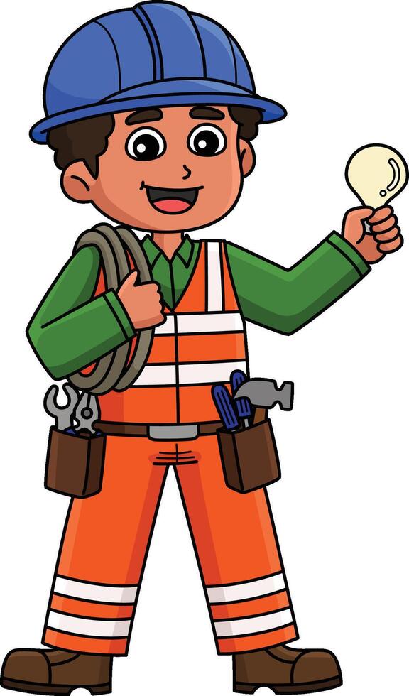 Construction Worker Electrician Cartoon Clipart vector