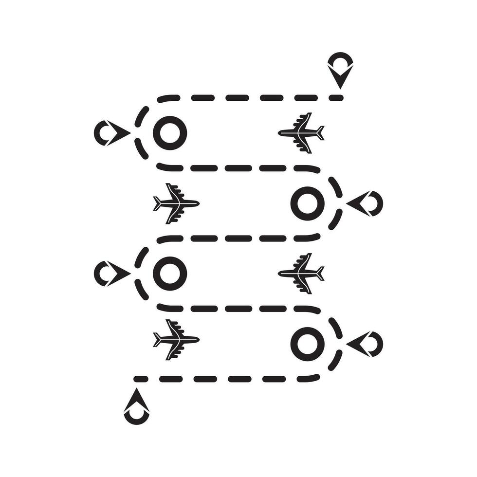 illustration of airplane route and timeline silhouette vector