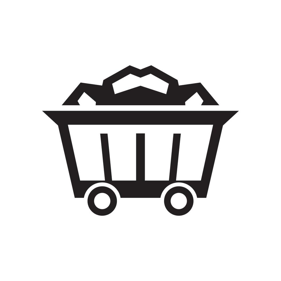 Mining ore cart depicted in black silhouette vector